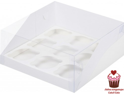 Коробка на 9 капкейков ПРЕМИУМ Белая с прозрачным куполом