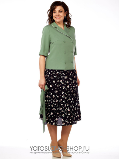 Комплект с шифоновой юбкой и жакетом в зеленых тонах