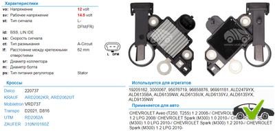 Регулятор напряжения Chevrolet Aveo, Spark