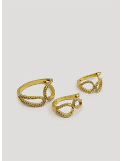 (АРТИКУЛ: 6832/02) ОМПЛЕКТ ЖЕНСКИЙ (СЕРЬГИ+КОЛЬЦО), МЕТАЛЛ "ЗОЛОТО", СТРАЗЫ