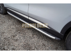 Пороги алюминиевые с пластиковой накладкой (карбон серебро) 1820 мм ТСС для Exeed RX 2.0L 4WD 2023-