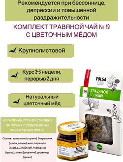 Травяной чай Волгаладь № 19 с медом цветочным, лечебный комплект, 70/140 г