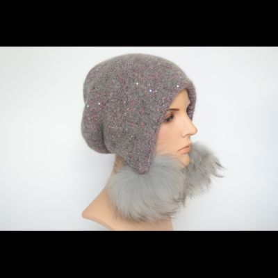 Шапка ушанка серо - розовая с помпонами Vizio Италия 8022