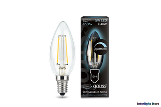 Gauss LED Filament Candle B40 Dimmable 5w 840 E14