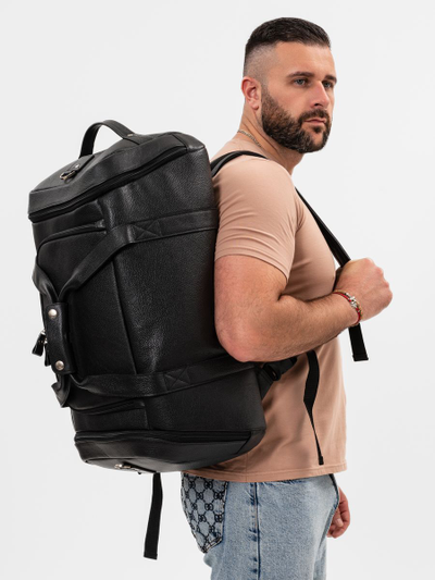 Кожаная дорожная сумка / рюкзак Napoli black 
(арт. 4034-01)