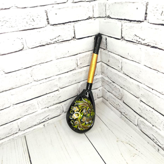 Деревянная столовая ложка Ландыш 190*60 мм черный фон