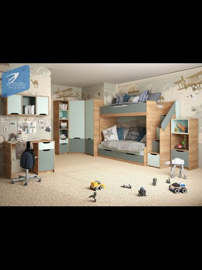 Rich Стеллаж СЖ-001 Дуб Крафт золотой - Мята/Сумеречный голубой