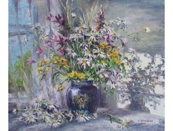Картина Полевые цветы в синей вазе Круглова Светлана