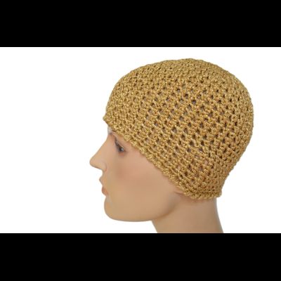 Шапка сетка женская вязаная золотистого цвета