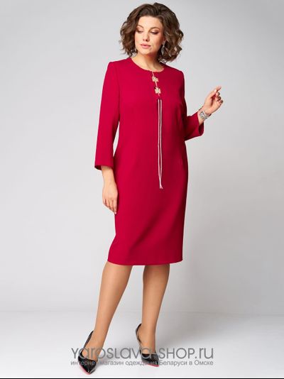 Модель :1319.Платье полуприлегающего силуэта, с фигурным вырезом в красном цвете