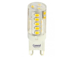 Лампа светодиодная General G9 220V 7W 4500K 4K 62x15 пластик прозрач. BL5 (цена за 1шт.) 654100