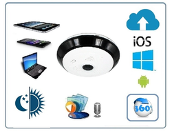 Панорамная потолочная WiFi видеокамера  с DVR (fish_ufo2_new_W), 960P HD (360EyeS)