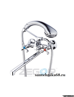 Смеситель для ванны с душем двухвенильный с латунным гусаком Zegor DML7-B A827