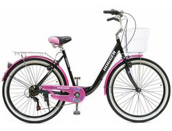 Велосипед 26" HOGGER SIGOURA V, 19", алюминий, 7-скор., корзина, черно-розовый