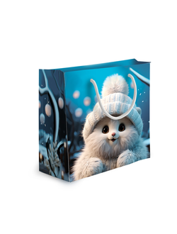 Пакет подарочный "Котик в шапке",20х22х14