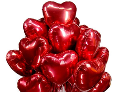 15 фольгированных гелиевых шаров-сердец