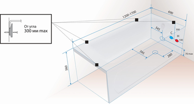 Акриловая ванна 1ACReal Gamma 120x70