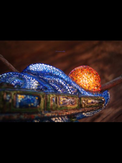 Волшебная брошь в стиле Ван Гога &quot;Звёздный рейс. Поезд Сумерки-Заря&quot;