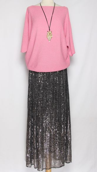 Юбка  трикотажная "Пайетки" черная\серебро р.54,56,58,60, черная\черная р.58