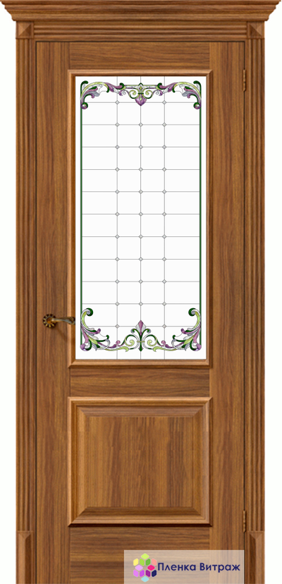 Витражная пленка, витражная пленка самоклеющаяся, пленочный витраж с классическим рисунком в дверь
