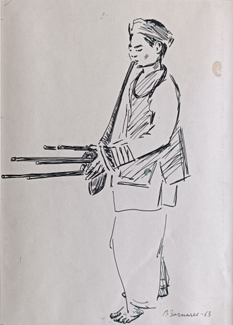 "Музыкальный инструмент" бумага тушь Зачиняев В.Н. 1963 год