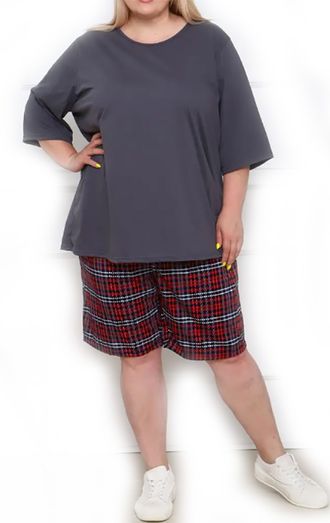 Женский костюм  с шортами большого размера арт. 16676-1002 (цвет серый) Размеры 66-80