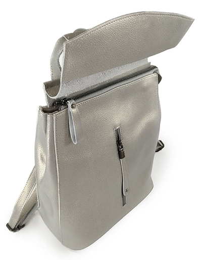 (АРТИКУЛ: 8741/1-61) ЖЕНСКИЙ РЮКЗАК, СРЕДНЕГО РАЗМЕРА, НАТУРАЛЬНАЯ КОЖА, СВЕТЛО-СЕРЫЙ С НЕБОЛЬШИМ ПЕРЛАМУТРОВЫМ БЛЕСКОМ