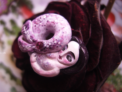 Брошь в технике скульптурной миниатюры "Русалочка - Морская Роза" с натуральным рубином