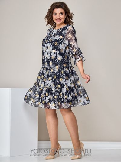 Шифоновое женское платье в черном цвете с цветочным принтом