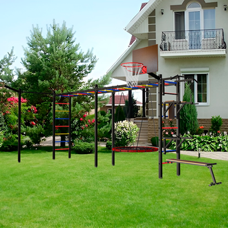 Уличная шведская стенка-рукоход двойной  с комплектом турник прямой