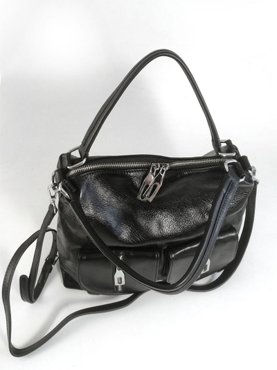 (АРТИКУЛ: 10120/1/5) СУМКА ЖЕНСКАЯ, НЕБОЛЬШАЯ, НАТУРАЛЬНАЯ КОЖА С НЕБОЛЬШИМ ГЛЯНЦЕМ, ЧЕРНАЯ, С ПЛЕЧЕВЫМ РЕМНЕМ