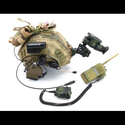 Шлем Fast с ПНВ, наушниками и радиостанцией в масштабе 1/6 (78097) - Damtoys