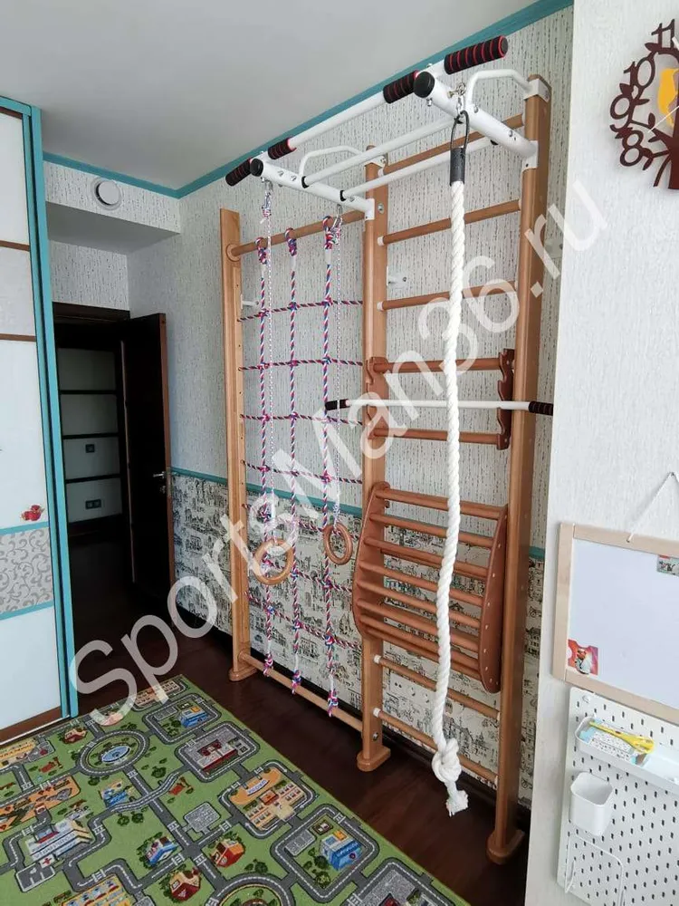 СПОРТИВНЫЙ КОМПЛЕКС KARUSSELL ARNOLD + ТРЕНАЖЕР KARUSSELL HARMONIE 2, цвет дерева - антик, цвет металла - белый