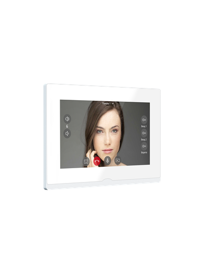 IMPULSE 7 IP WIFI KIT WHITE - комплект из 7" HD сенсорного WIFI монитора и вызывной панели с считывателем RFID-ключей Mifare, встроенный регистратор (фото) (Tuya/Smart Life)