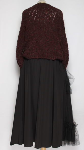 ДЖЕМПЕР КОРОТКИЙ "КИМОНО БУКЛЕ"широкий рукав 3\4 меланж винный, вишня  до р.50