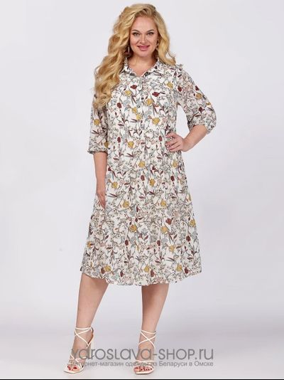 Платье из шифона молочного цвета с растительным орнаментом