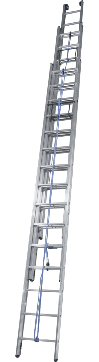 Алюминиевая профессиональная приставная трехсекционная лестница с канатной тягой