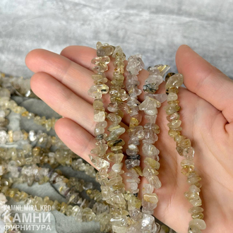 Рутиловый кварц "Волос Венеры" золотистый крошка 6-12 мм, цена за нить 39 см (россыпь)