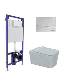 Комплект BERGES: инсталляция NOVUM 525, кнопка F3 хром глянец, унитаз FLOE Rimless, сиденье дюропласт Floe Slim SO, микролифт, быстросъем