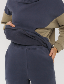 Худи  колорблок хлопковый велюр (черничный)