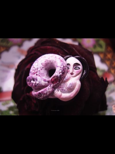 Брошь в технике скульптурной миниатюры &quot;Русалочка - Морская Роза&quot; с натуральным рубином