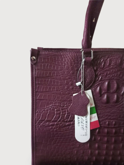 (АРТИКУЛ: 10105/1/5) СУМКА ЖЕНСКАЯ БОЛЬШАЯ, НАТУРАЛЬНАЯ КОЖА С ТИСНЕНИЕМ "КРОКОДИЛ", ТЕМНО-БОРДОВАЯ, РУЧКИ И РЕМЕНЬ ЧЕРЕЗ ПЛЕЧО
