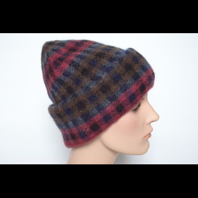 Шапка в клетку вязаная женская с отворотом Vizio Италия 6944 CRY бордовая