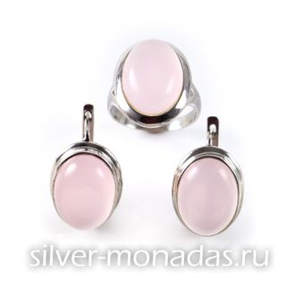 Комплект из серебра 925 пробы с розовыми халцедонами (СХЦ084)