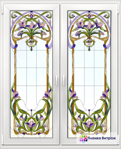 Витражная пленка, витражная пленка самоклеющаяся под заказ,пленочный витраж с цветочным рисунком