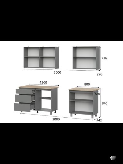 Денвер кухонный гарнитур 2,0 м Графит серый