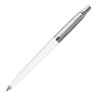 Ручка шариковая PARKER "Jotter Plastic CT", корпус сталь и белый пластик, синяя, R0032930