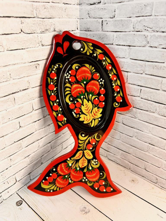 Икорница Рыба 120*250 мм тарелка для икры с росписью Хохлома черный фон