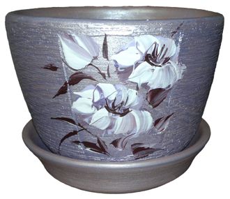Сиреневый необычный цветочный горшок из керамики диаметр 13 см с рисунком цветок
