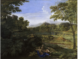 Картина обогреватель, репродукция Никола Пуссен Пейзаж с двумя нимфами